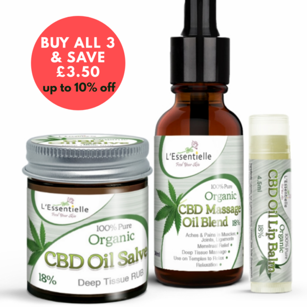 100% Pure Organic 18% CBD Oil Salve, Massage Oil & Lip Balm